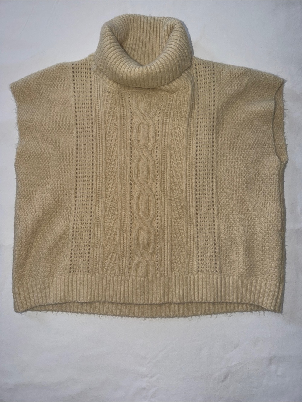 Cable Knit Turtleneck Vest in Cream